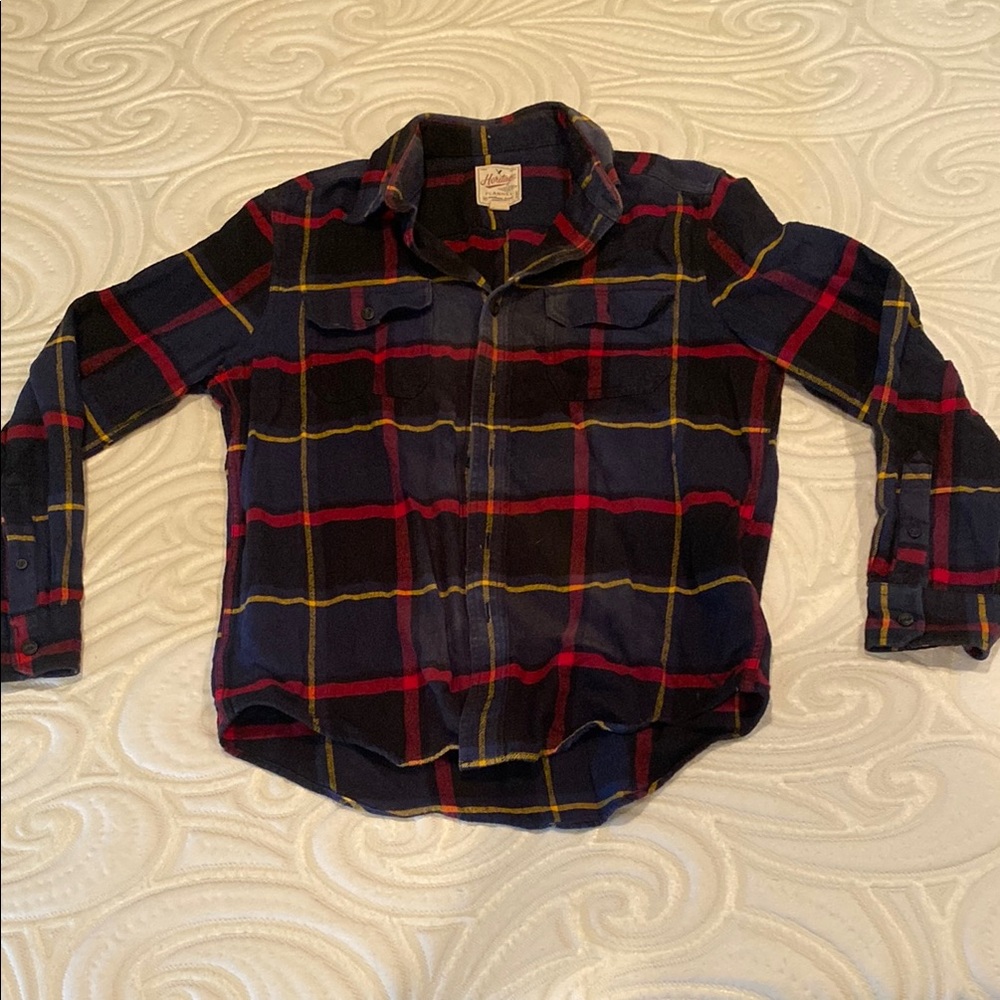 American Eagle Outfitters Red and Blue Casual Button Down Shirt